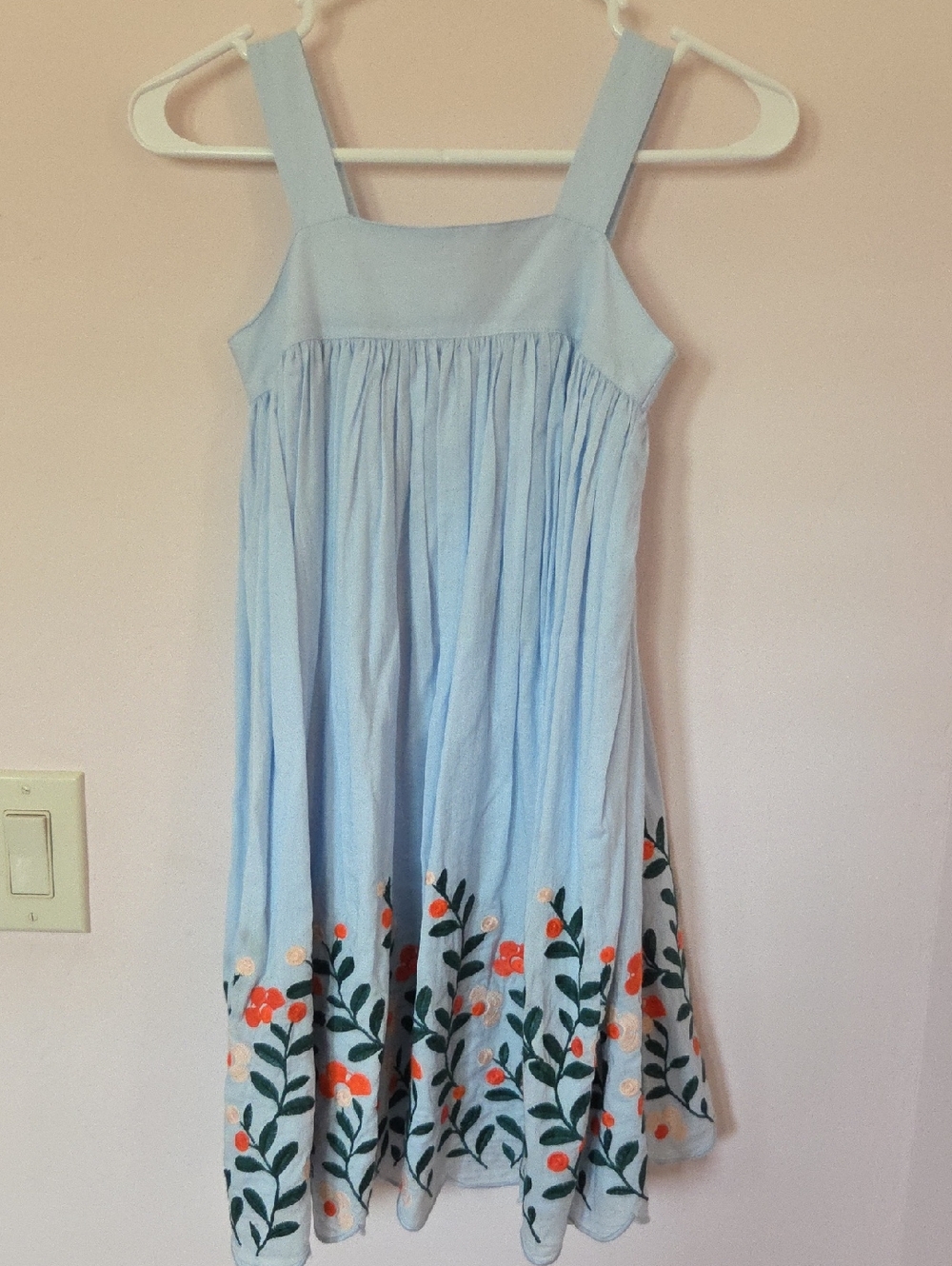 Janie and Jack Light Blue Sundress with Orange & Green Floral Embroidery